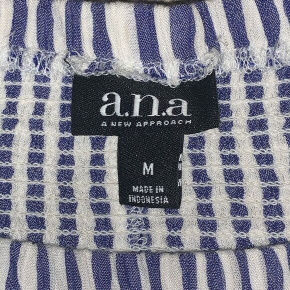 ANA A New Approach Womens Size Medium Smocked Front Blouse Blue‎ White Stripe - Picture 2 of 6